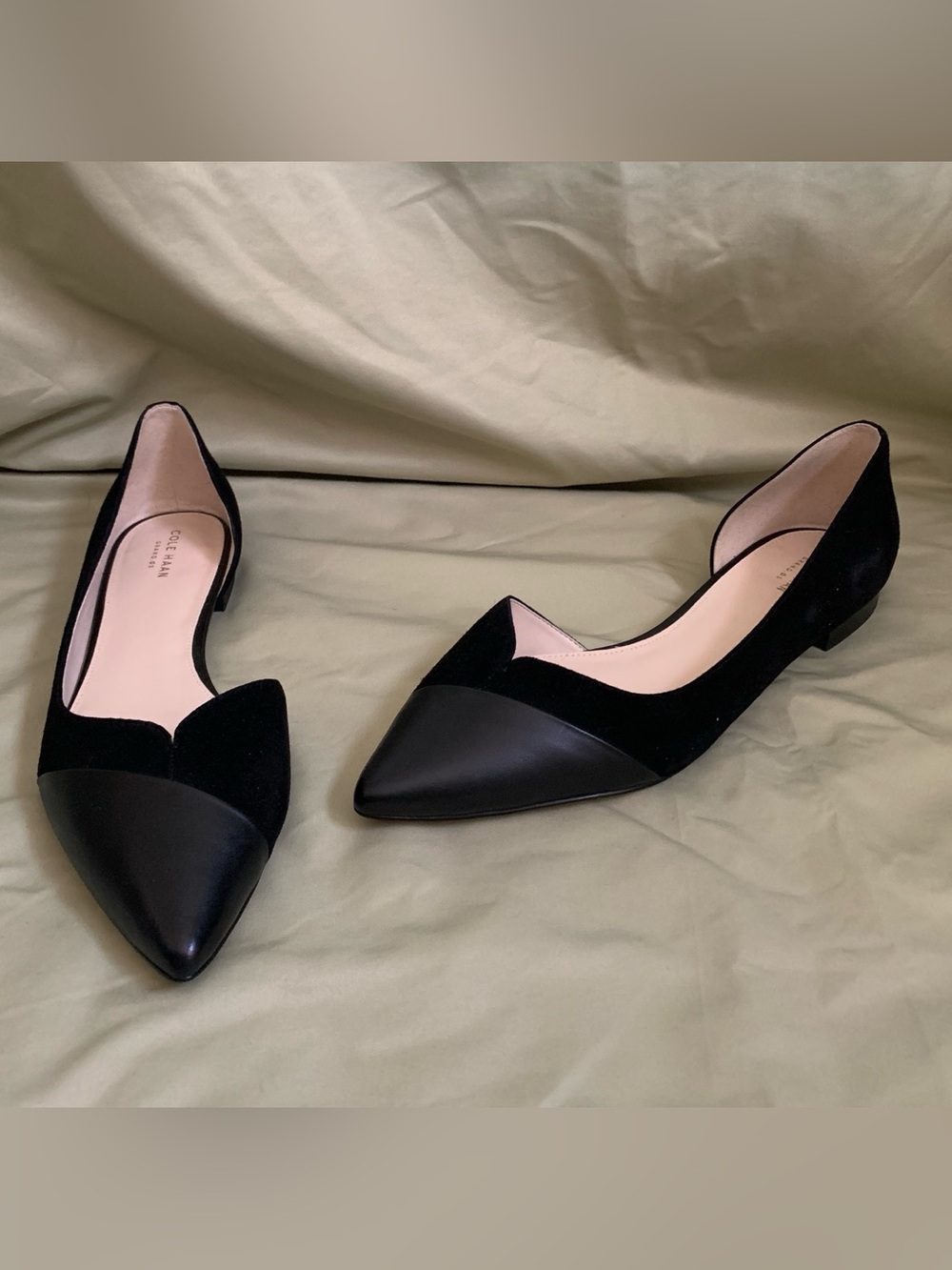 Cole Haan Black Pointed Toe D'Orsay Flats with Mixed Textures